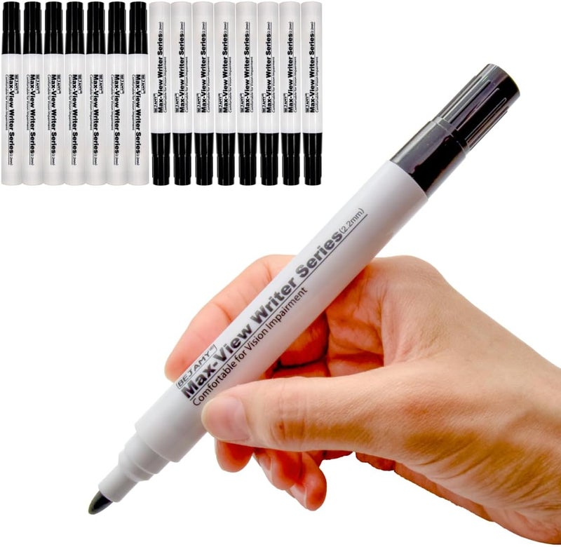 Bejamy (Bullet Tip-2.2mm,PACK of 15,Black Water-Based ink) Max-View Writer Bold Writing Pen, Low Vision Assistive Writing Tool for Visual Impairment,Odorless,Non-Toxic,No Oil,Alcohol Free - Image 1